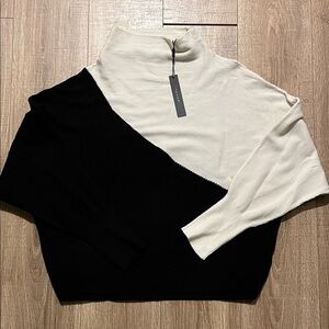 T Tahari Black and Cream Cowl Neck Sweater NWT